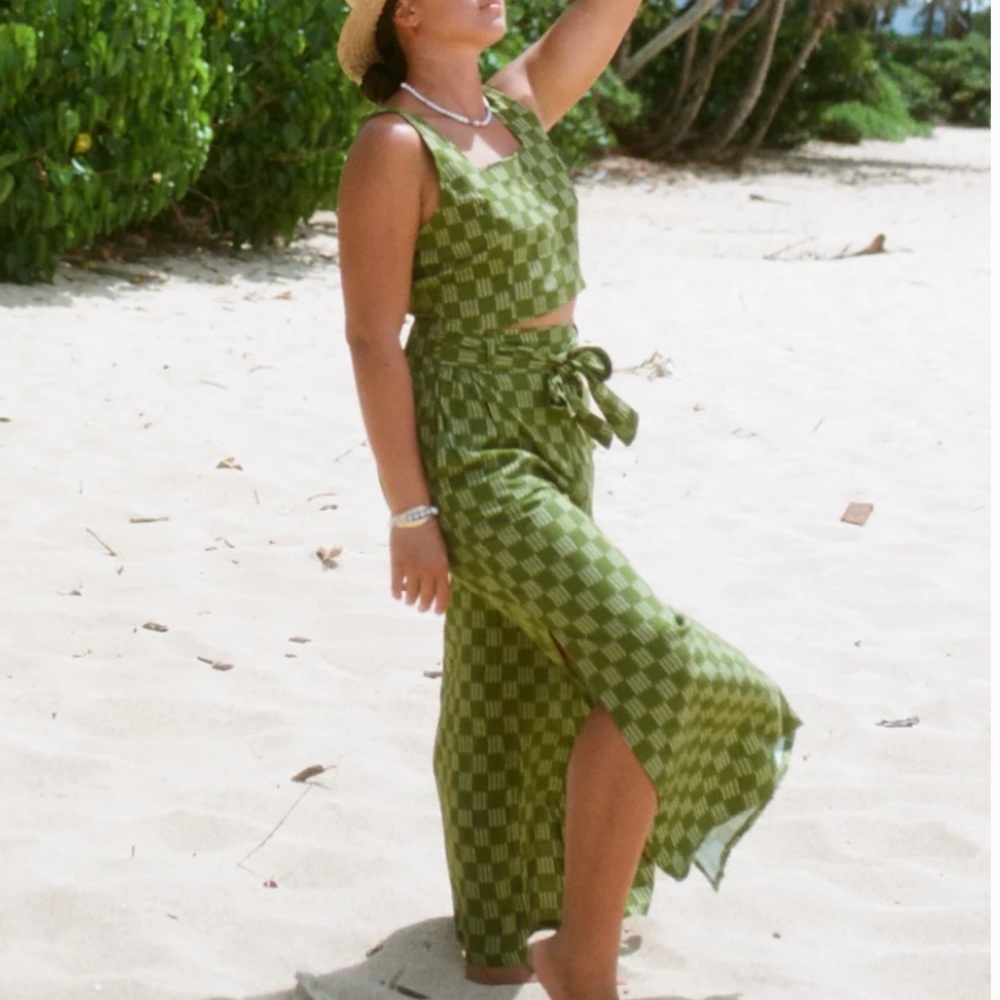 Ginger Gingham Patterned Women's Crop & Pants Set